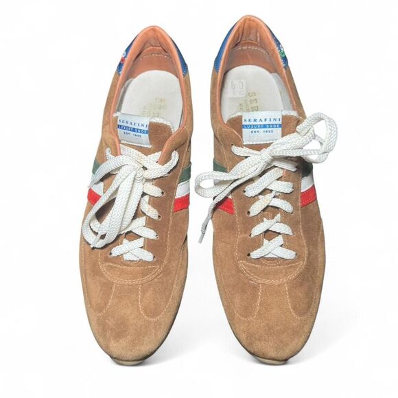 Serafini Italian Leather Suede Sneakers EU 42 US 9 Brown Retro Low Top